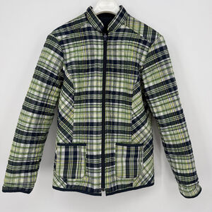 Unbranded Reversible Quilted Lightweight Jacket Women size M Green Navy Plaid